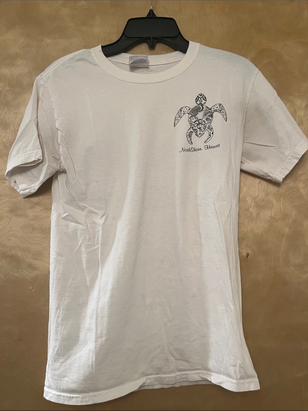 Hanes White Short Sleeve Tee with Black Turtle Chest from North Shore, Hawaii